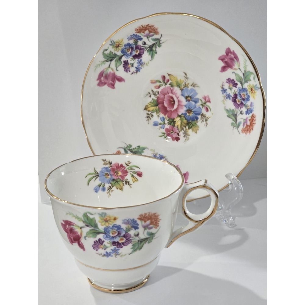 Royal Stafford Bone China Rainbow Floral Painted Cup & Saucer Set Multicolored
